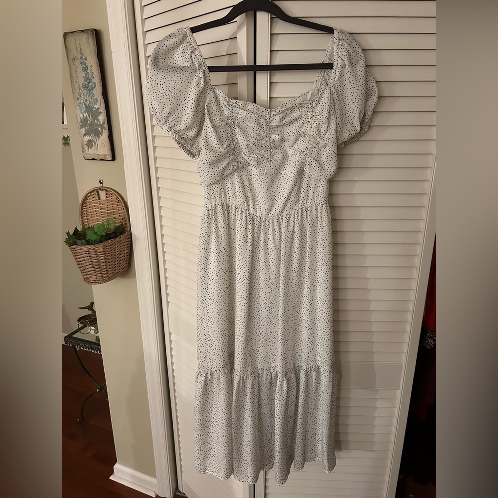 SUGAR+LIPS Polka Dot Midi Dress with sweetheart neckline and ruched detail